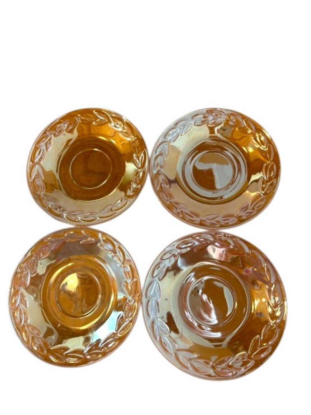 Vtg. Fire King Peach Lustre Laurel Leaf Saucers Set of 4 Anchor Hocking 5.75”
